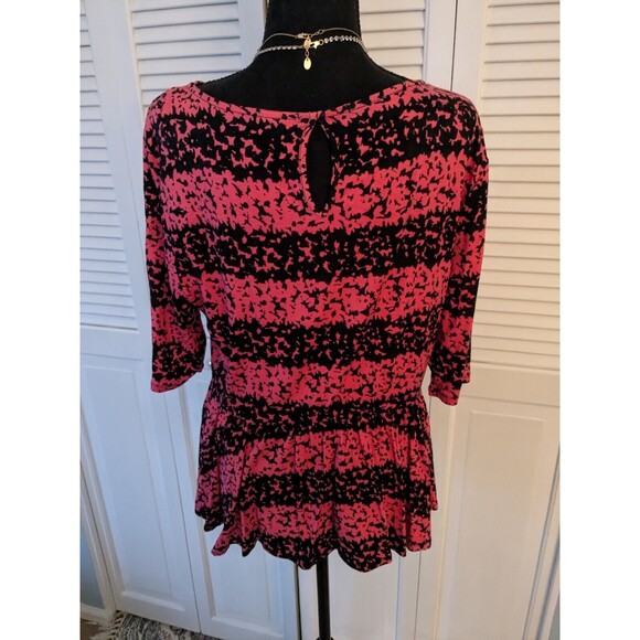 Elle Top Women's L Coral Pink Black Scoop Neck Keyhole Peplum Stretch Blouse - Picture 6 of 11